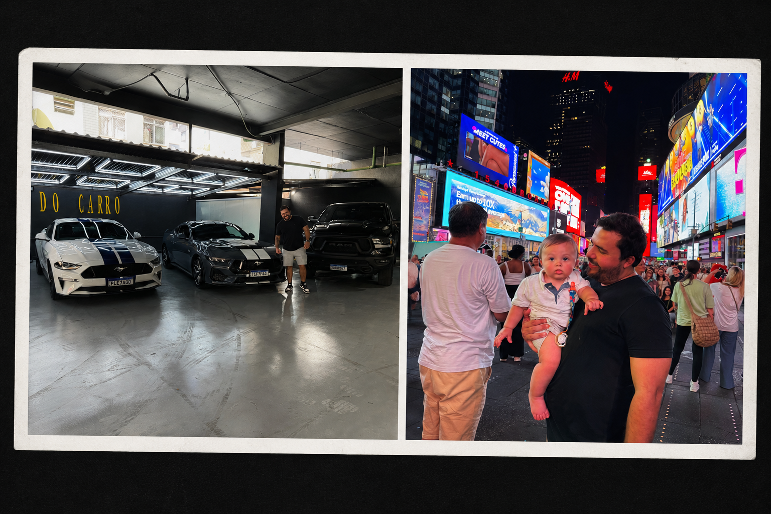 Colagem horizontal: garagem e Times Square