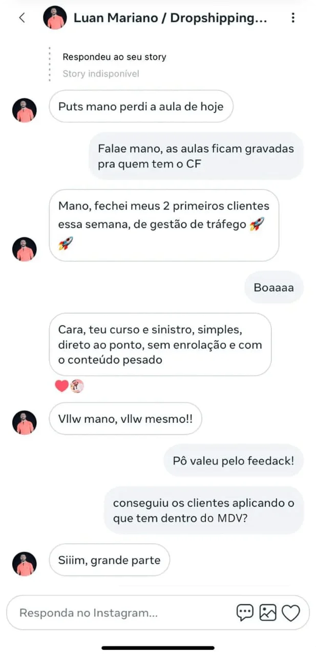 Depoimento Luan Mariano - fechou 2 clientes de gestão